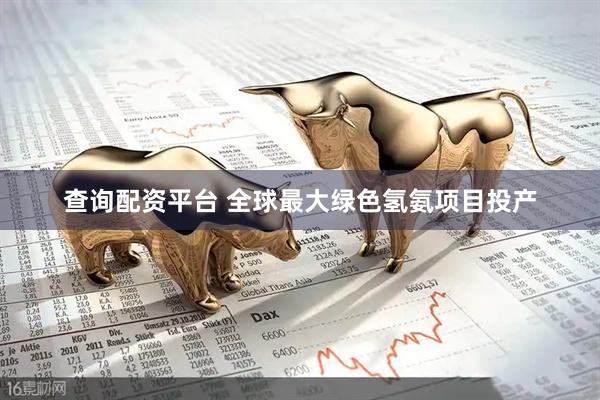 查询配资平台 全球最大绿色氢氨项目投产